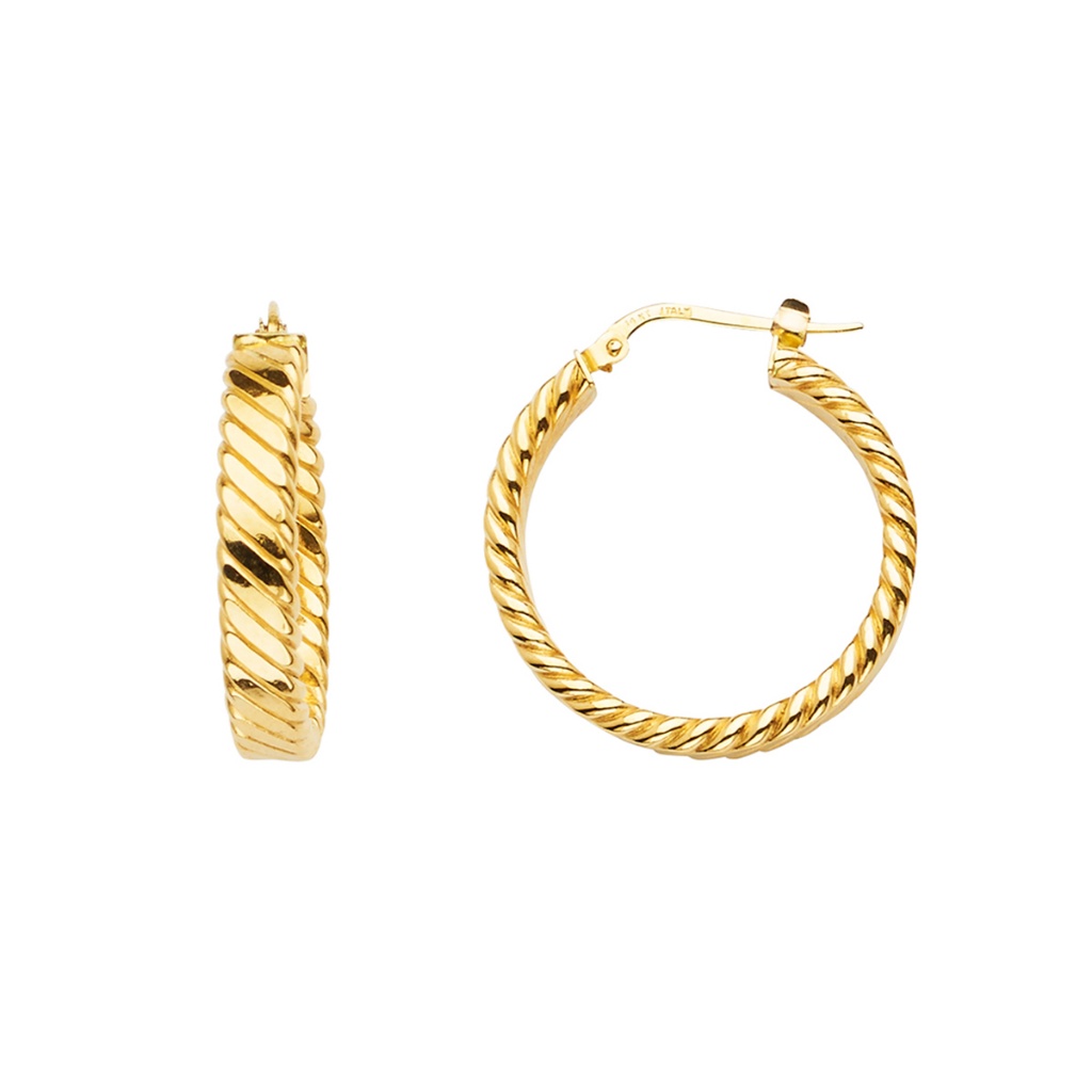 14k Yellow Gold Glitter Round Hoop Earrings
